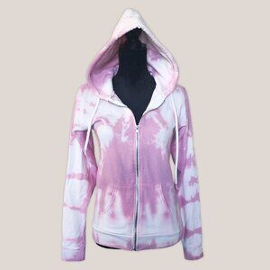 NWT Rose Blush Tie Dye Jacket Pink Hand-Dyed Zip Up Hooded Fleece Coat